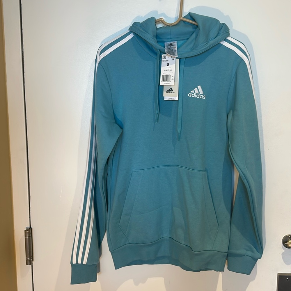 NWT Adidas men’s blue 3 striped hoodie size S